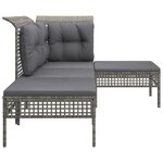 vidaXL Salon de jardin 4 Pièces avec coussins Gris Résine tressée
