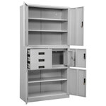 Armoire de bureau design moderne rangement 90 x 40 x 180 cm avec 3 étagères réglables en acier gris clair 02_0046912