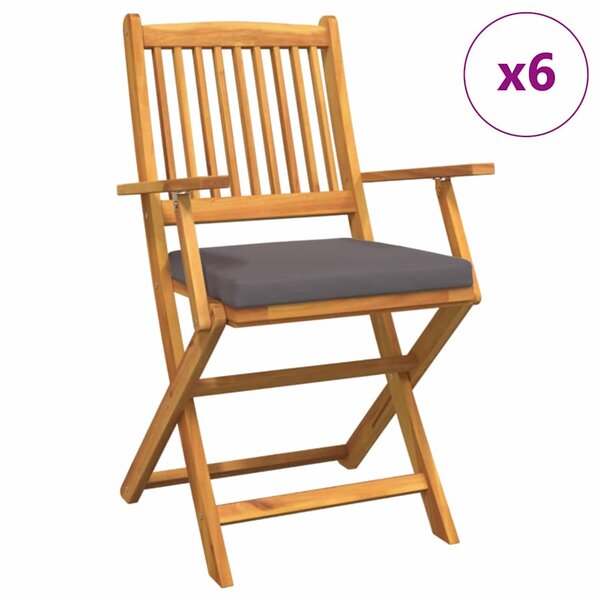 vidaXL Chaises de jardin pliantes avec des coussins gris  6 pièces en bois d'acacia massif.