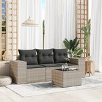 vidaXL Salon de jardin 4 Pièces avec coussins gris clair résine tressée