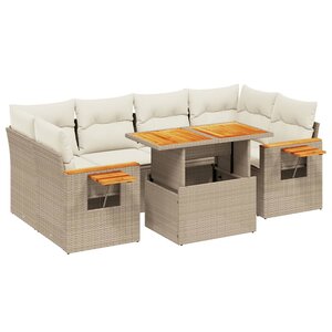 vidaXL Salon de jardin avec coussins 7 Pièces beige résine tressée