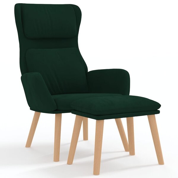 vidaXL Chaise de relaxation avec tabouret Vert foncé Velours