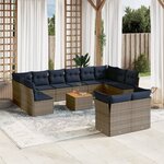 vidaXL Salon de jardin avec coussins 13 Pièces gris résine tressée