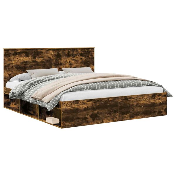 vidaXL Cadre de lit Chêne fumé 180 x 200 cm Bois de pin massif