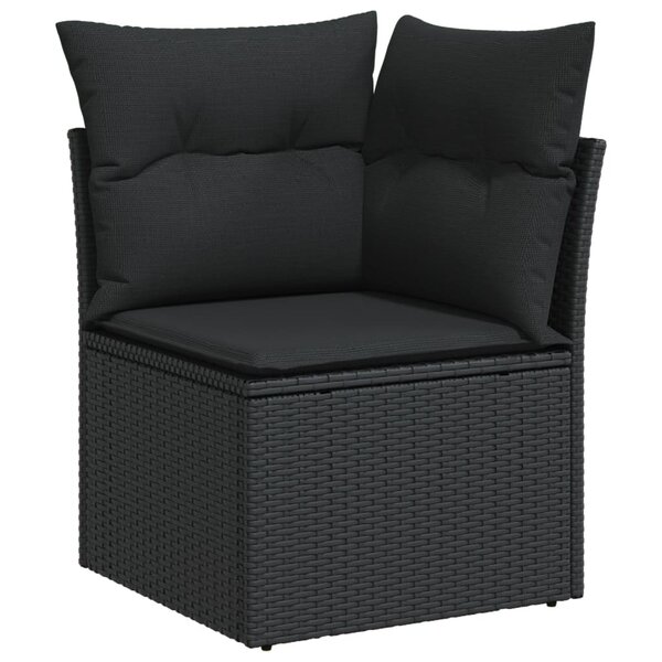 vidaXL Canapé d'angle de jardin avec coussins en polyrotin noir