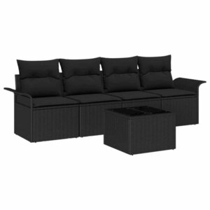 vidaXL Ensemble de canapé de jardin 5 Pièces Noir Poly rotin