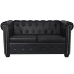 vidaXL Canapé Chesterfield à 2 places cuir synthétique noir