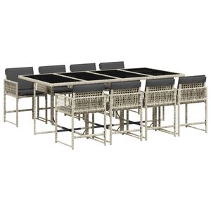 vidaXL Ensemble à manger de jardin et coussins 9 Pièces gris clair rotin
