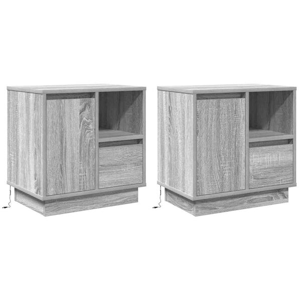 vidaXL Cabinet de chevet avec tiroir 2 Pièces Gris 50 x 34.5 x 50 cm.