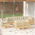 vidaXL Salon de jardin 9 Pièces avec coussins crème bois de pin massif