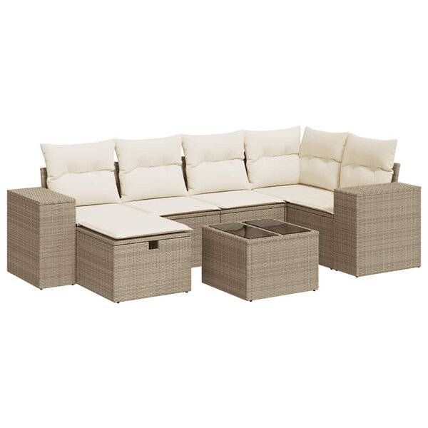 vidaXL Salon de jardin avec coussins 7 Pièces beige résine tressée