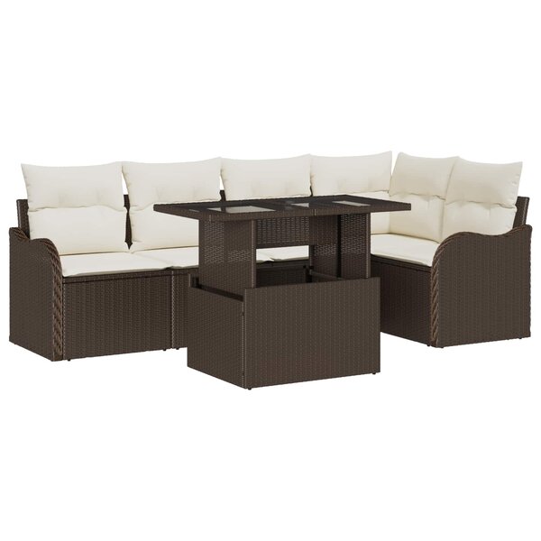 vidaXL Ensemble de canapé de jardin 6 Pièces Marron Poly Rattan