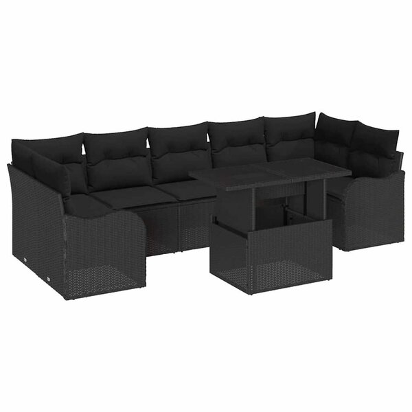 vidaXL Ensemble de canapé de jardin avec coussin 8 Pièces Noir Poly rotin