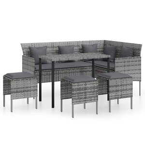 vidaXL Ensemble de canapés en L 5Pièces avec coussins résine tressée gris