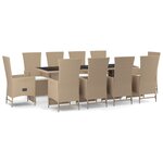 vidaXL Ensemble à manger de jardin et coussins 11 Pièces beige poly rotin