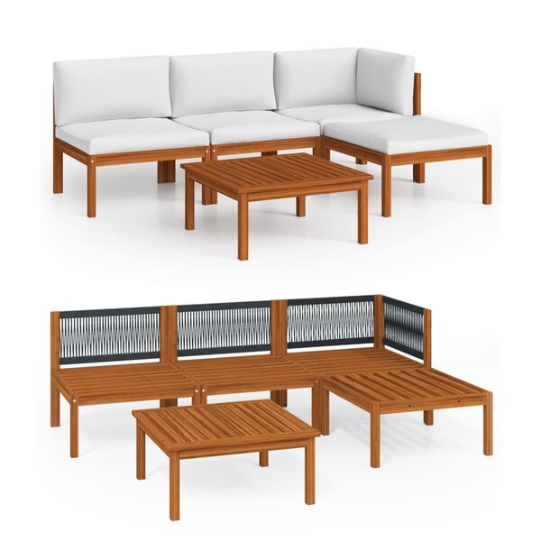 vidaXL Salon de jardin 5 pièces avec coussins  bois d'acacia crème et corde