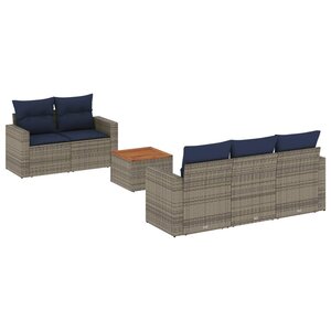 vidaXL Salon de jardin 6 Pièces avec coussins gris résine tressée