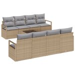 vidaXL Canapé de jardin 9 pièces avec coussins en rotin beige