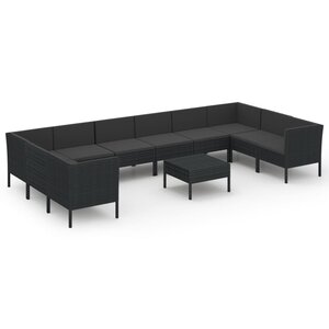 vidaXL Salon de jardin 11 Pièces avec coussins Résine tressée Noir