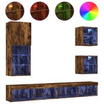 vidaXL Unités murales TV avec LED 5 Pièces chêne fumé bois d'ingénierie