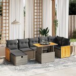 vidaXL Salon de jardin 8 Pièces avec coussins gris résine tressée