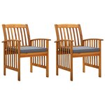 vidaXL Chaises à manger de jardin lot de 2 et coussins acacia massif