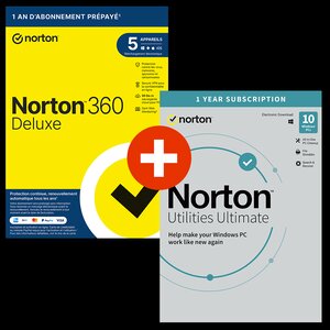 Norton 360 Deluxe - 5 appareils + Norton Utilities Ultimate - 50 Go - Abonnement 1 an