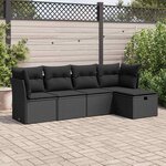 vidaXL Salon de jardin 5 Pièces avec coussins noir résine tressée