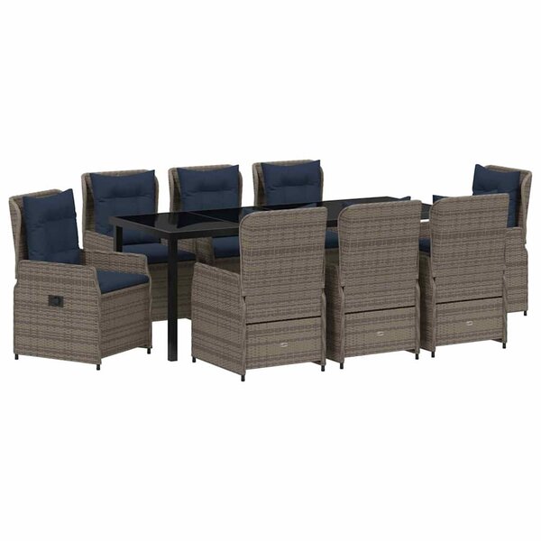 vidaXL Ensemble de salle à manger pour jardin 9 Pièces Gris Poly rotin
