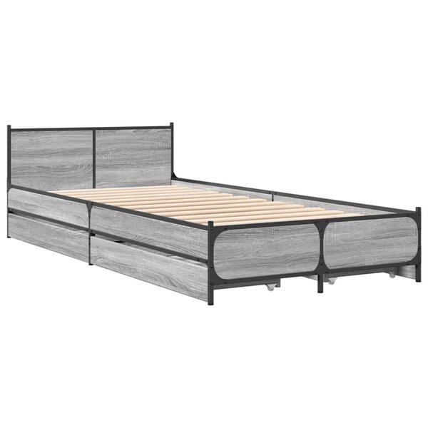 vidaXL Cadre de lit et tiroirs sonoma gris 100x200cm bois d'ingénierie