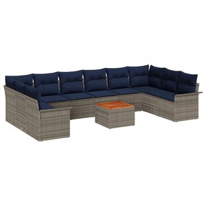 vidaXL Ensemble de canapé de jardin avec coussin 11 Pièces Gris polyrotin