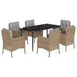 vidaXL Ensemble à manger de jardin et coussins 7 Pièces beige poly rotin