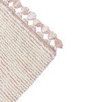 Tapis en laine rose clair et blanc avec finition pompons - 120 x 170 cm