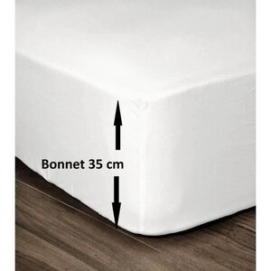 Drap Housse 100  Coton 160 x 200 cm - Bonnet 35 cm - Blanc