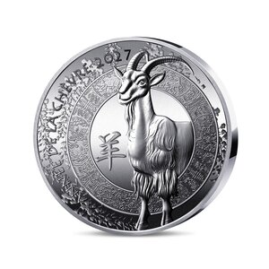 Année de la Chèvre Monnaie de 20€ 1 Oz Argent Haut-Relief