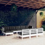 vidaXL Salon de jardin 10 Pièces avec coussins Blanc Bois de pin