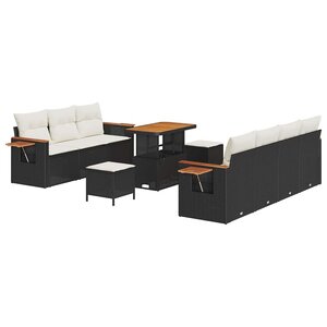 vidaXL Ensemble de canapé de jardin 10 Pièces Noir Poly rotin