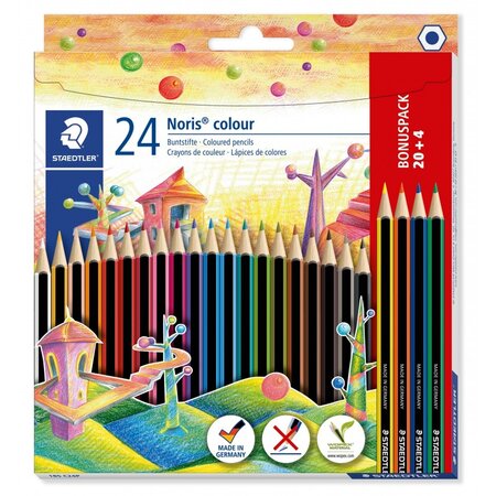 Boîte de 20 crayons de couleurs noris + 4 gratuits bonus pack staedtler