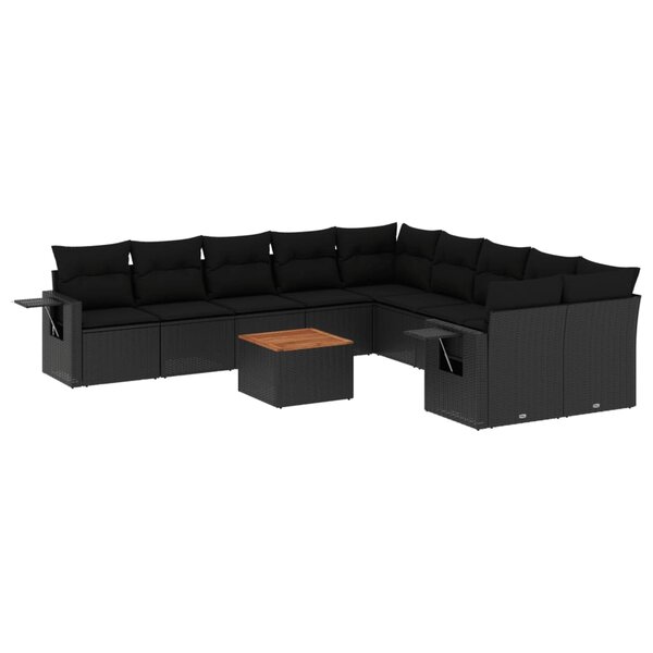 vidaXL Salon de jardin 11 Pièces avec coussins noir résine tressée