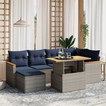 vidaXL Salon de jardin 7 Pièces avec coussins gris résine tressée