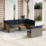 vidaXL Salon de jardin avec coussins 12 Pièces gris résine tressée