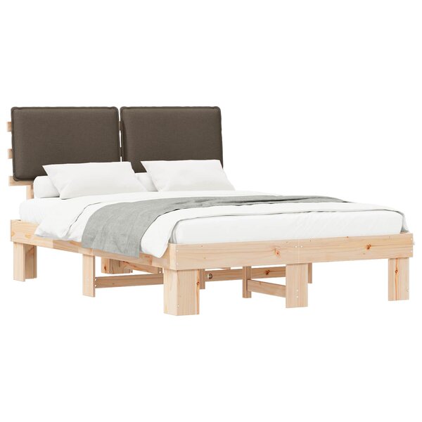 vidaXL Cadre de lit avec tête de lit rembourrée Taupe 140 x 190 cm