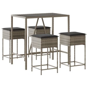 vidaXL Ensemble de bar de jardin 5 Pièces avec coussins gris poly rotin