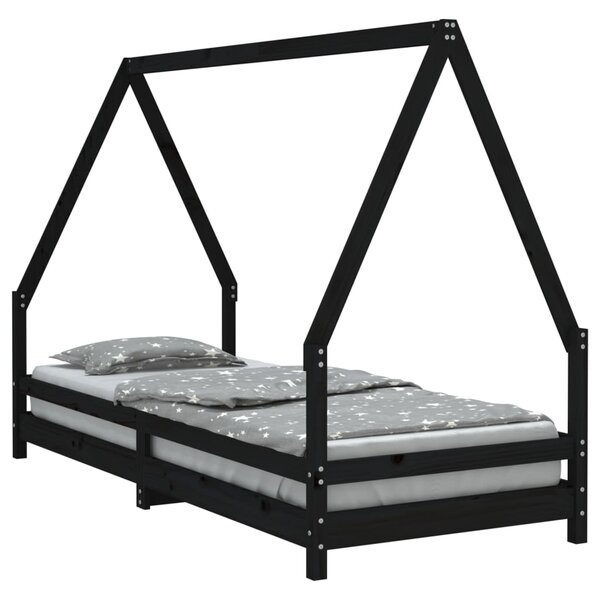 vidaXL Cadre de lit pour enfants noir 90x200 cm bois de pin massif