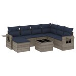 vidaXL Salon de jardin 8 Pièces avec coussins gris résine tressée