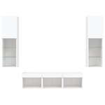 vidaXL Unités murales TV avec LED 5 Pièces blanc bois d'ingénierie