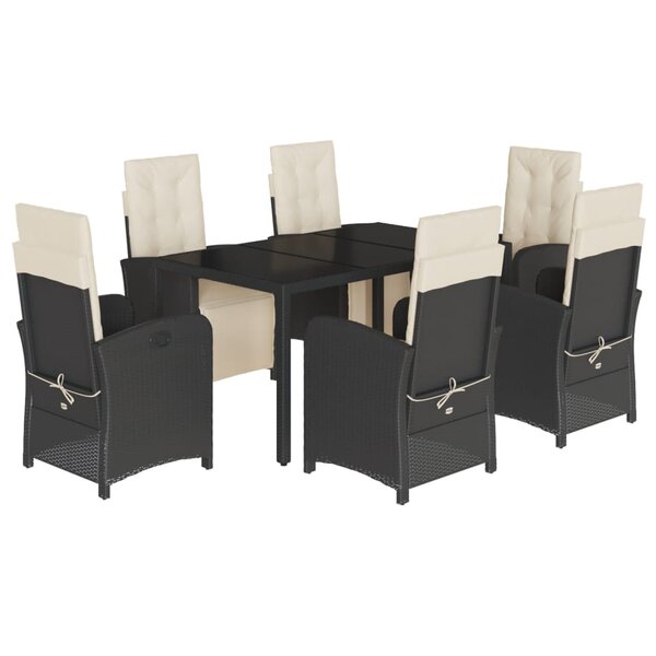 vidaXL Ensemble à manger de jardin coussins 7Pièces Noir Résine tressée