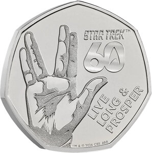 Monnaie LIVE LONG AND PROSPER 60 Anniversaire Star Trek Cupronickel 50 Pence United Kingdom 2026 (PRÉCOMMANDE)