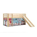 PINO Lit Compact avec Toboggan Pin Massif Nature  + Rideau en 4 parties Animalerie