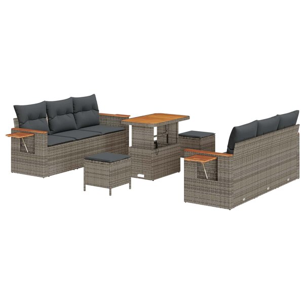 vidaXL Ensemble de canapé de jardin 9 Pièces Gris polyrotin